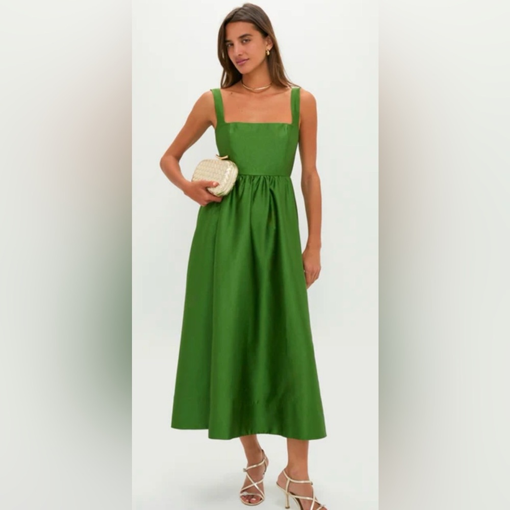 Tuckernuck Green Dupioni Esme Dress Midi Sleeveless NWT Xs - Picture 2 of 10